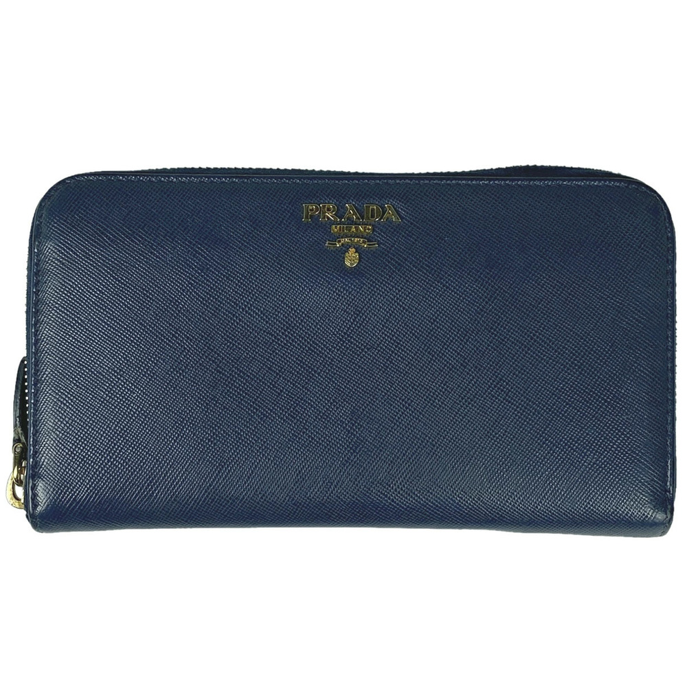 Prada Round Zip Long Wallet Saffiano Leather Blue